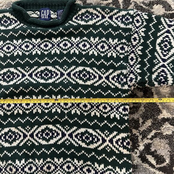 Vintage 90s Gap Knit pattern Crewneck Sweater Green White Size Large Mens - Picture 6 of 7